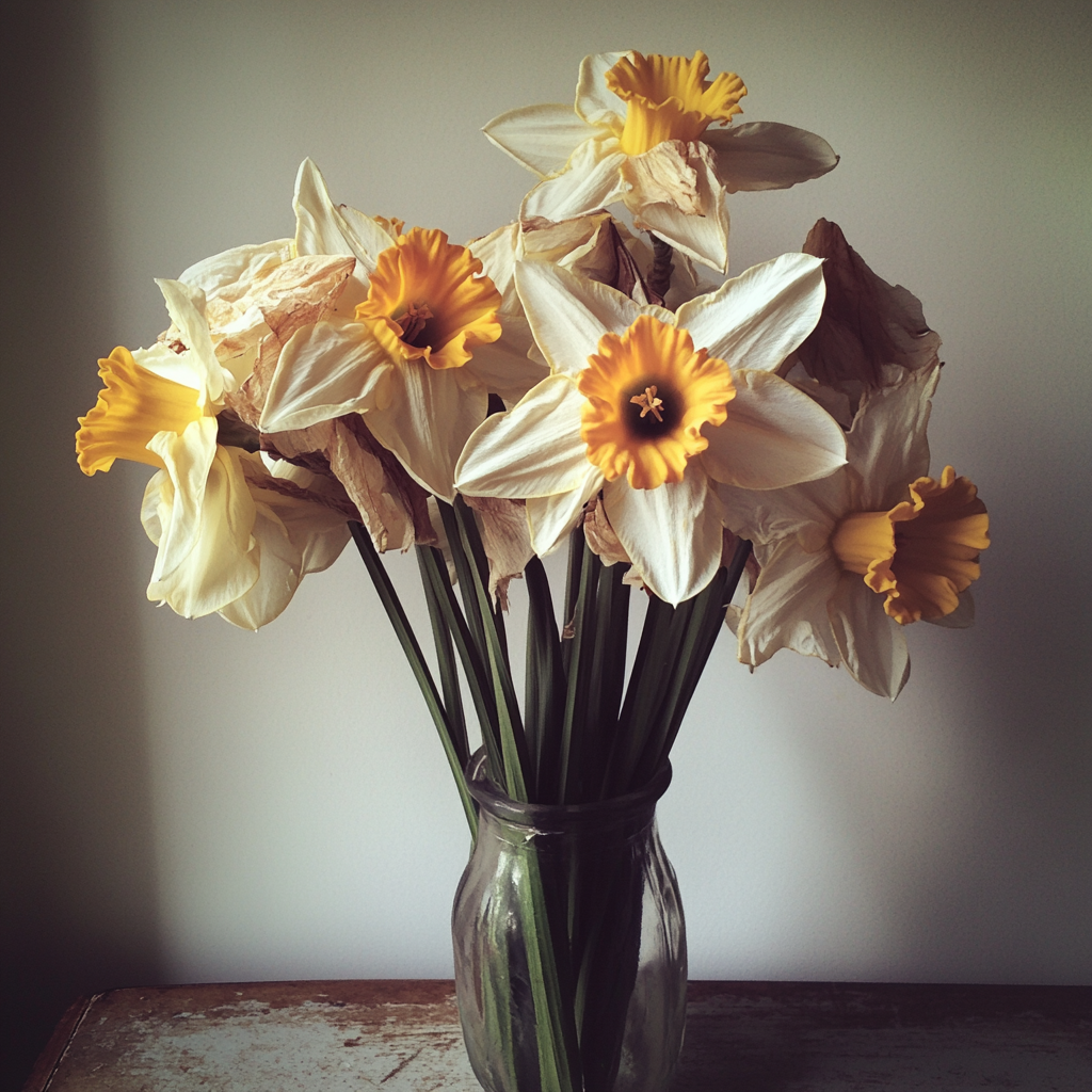 A bouquet of wilted daffodils | Source: Midjourney