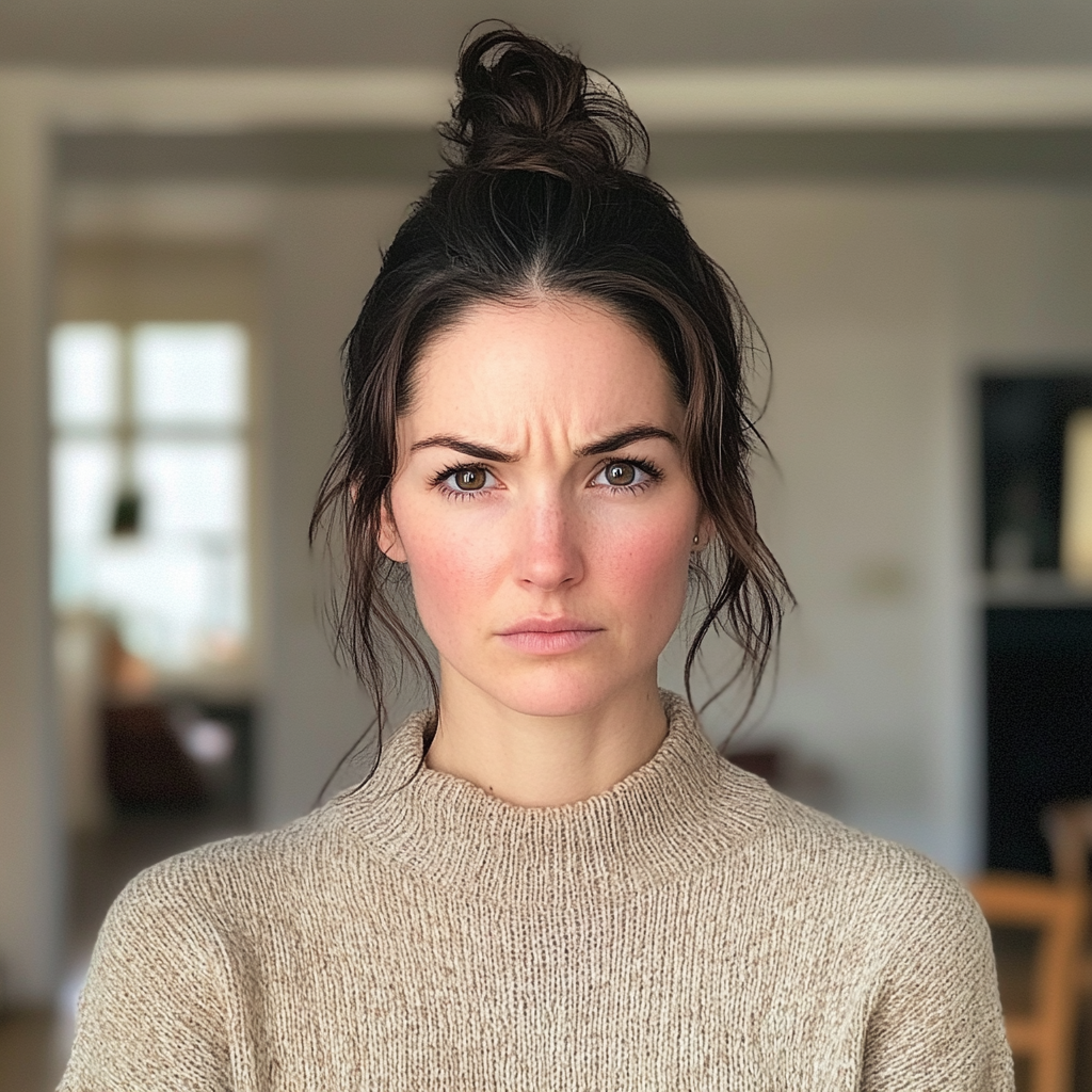 A frowning woman wearing a sweater | Source: Midjourney