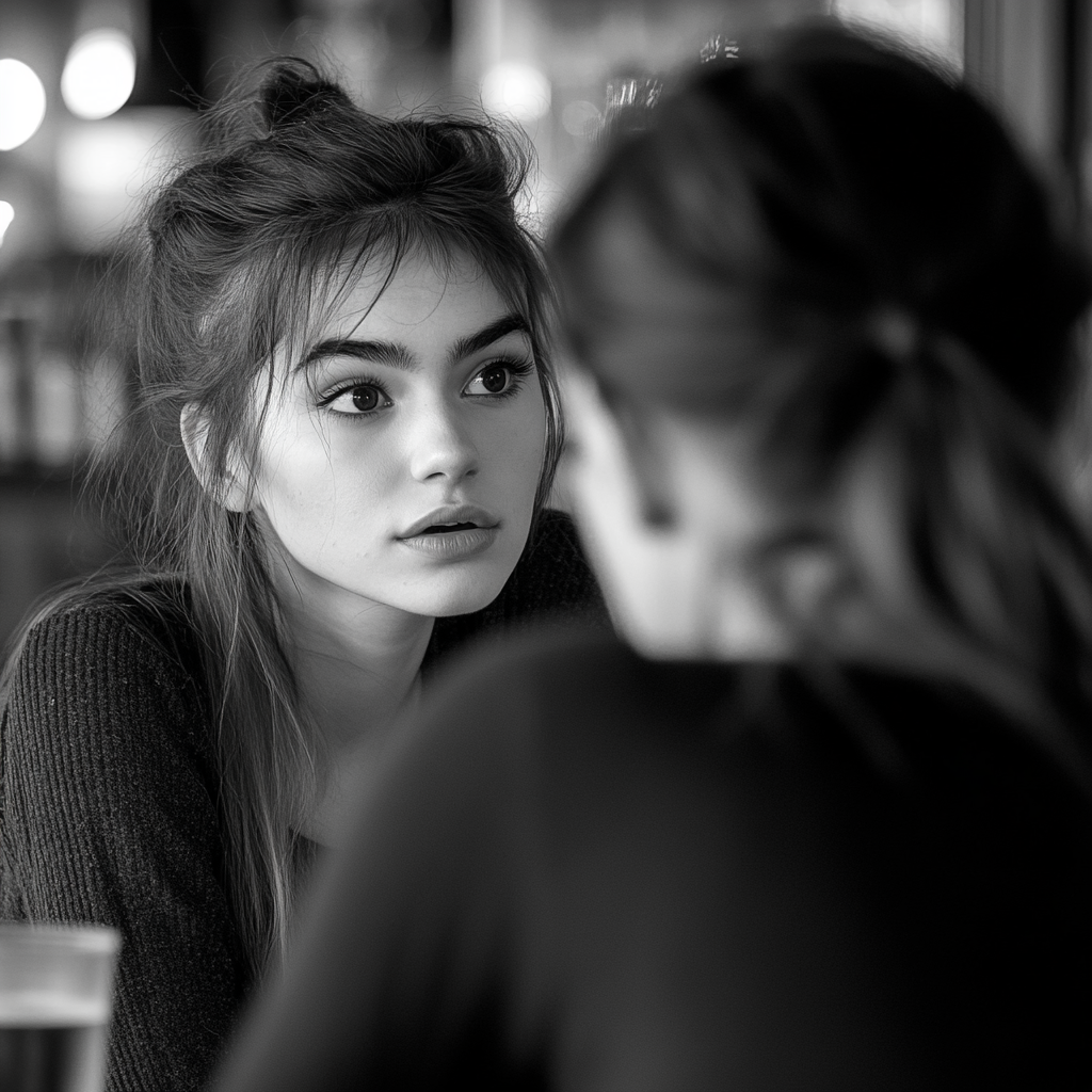 A woman talking to her friend in a cafe | Source: Midjourney