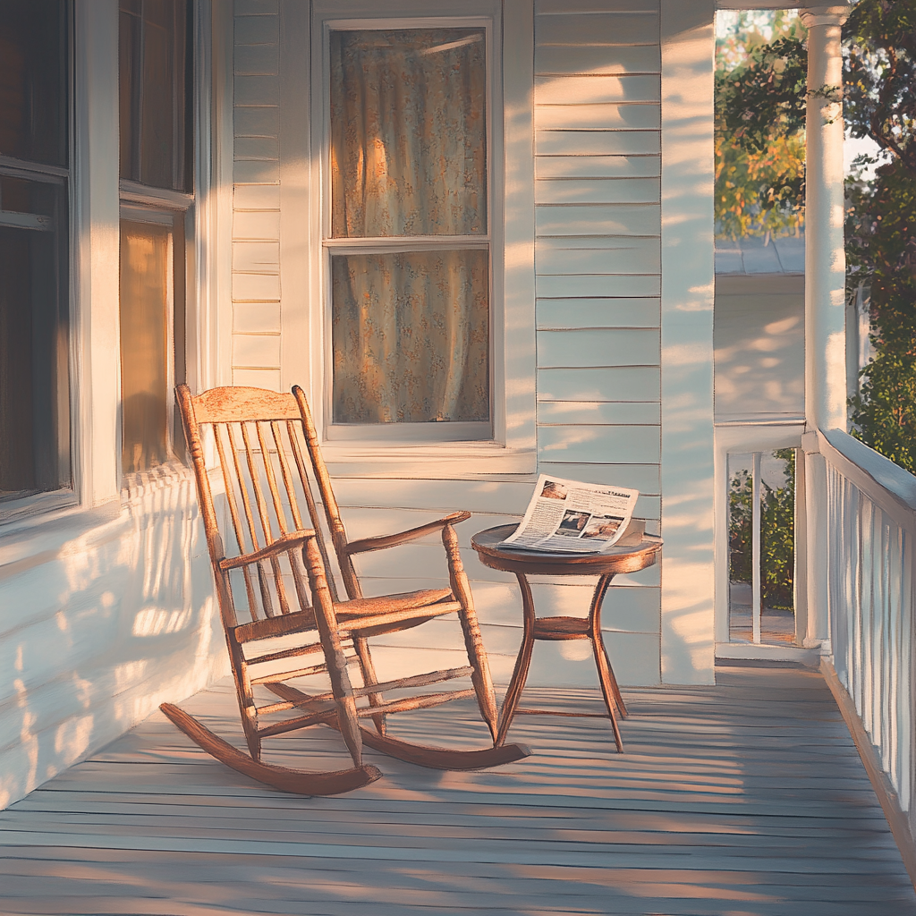 An empty chair outside a house | Source: Midjourney