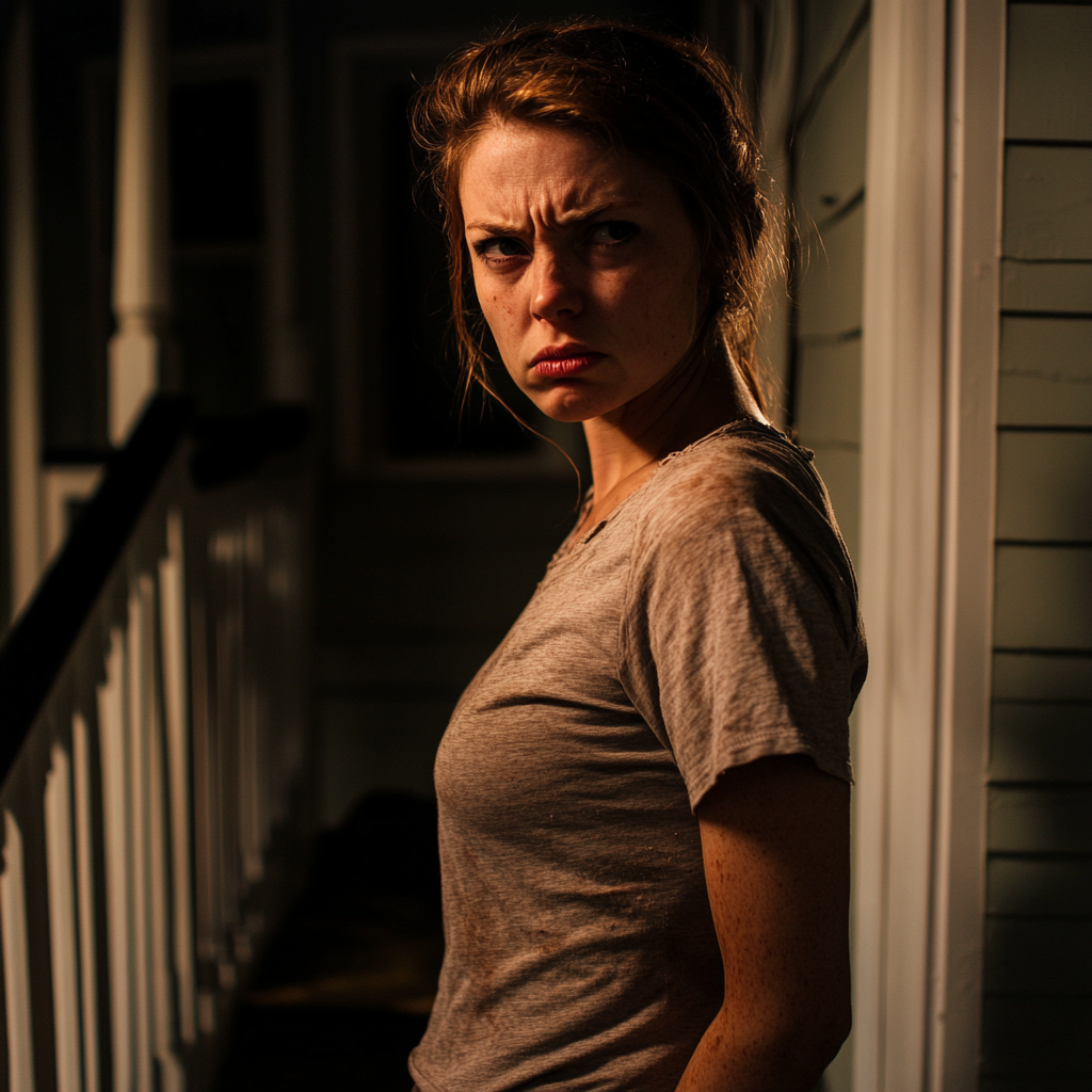 An angry woman standing on her porch | Source: Midjourney