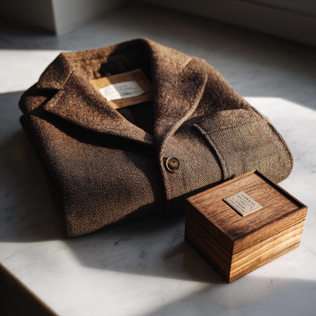 A folded jacket and a wooden box on a kitchen counter | Source: Midjourney