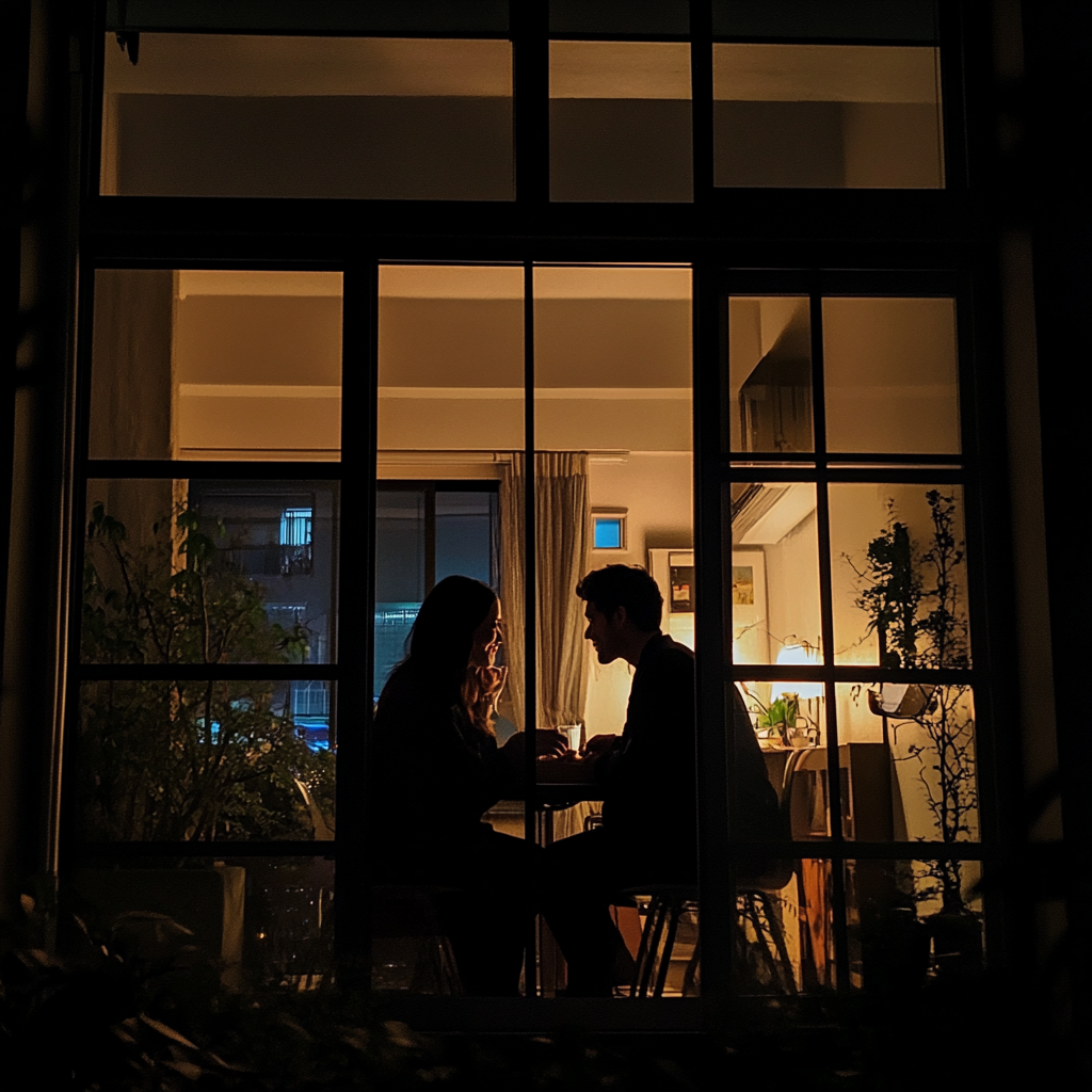 Couple enjoying a romantic dinner | Source: Midjourney