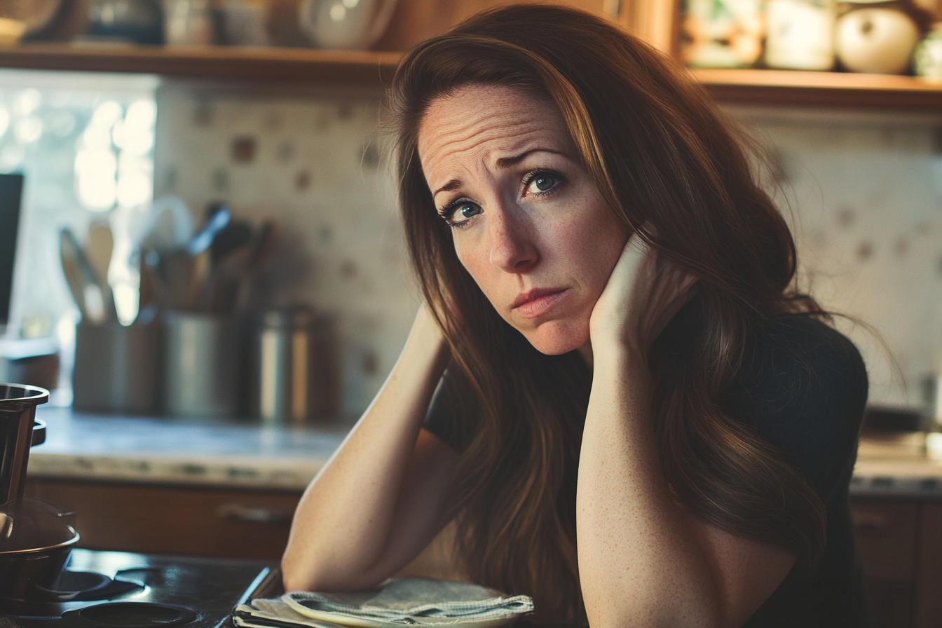 A thoughtful woman in a kitchen | Source: Midjourney