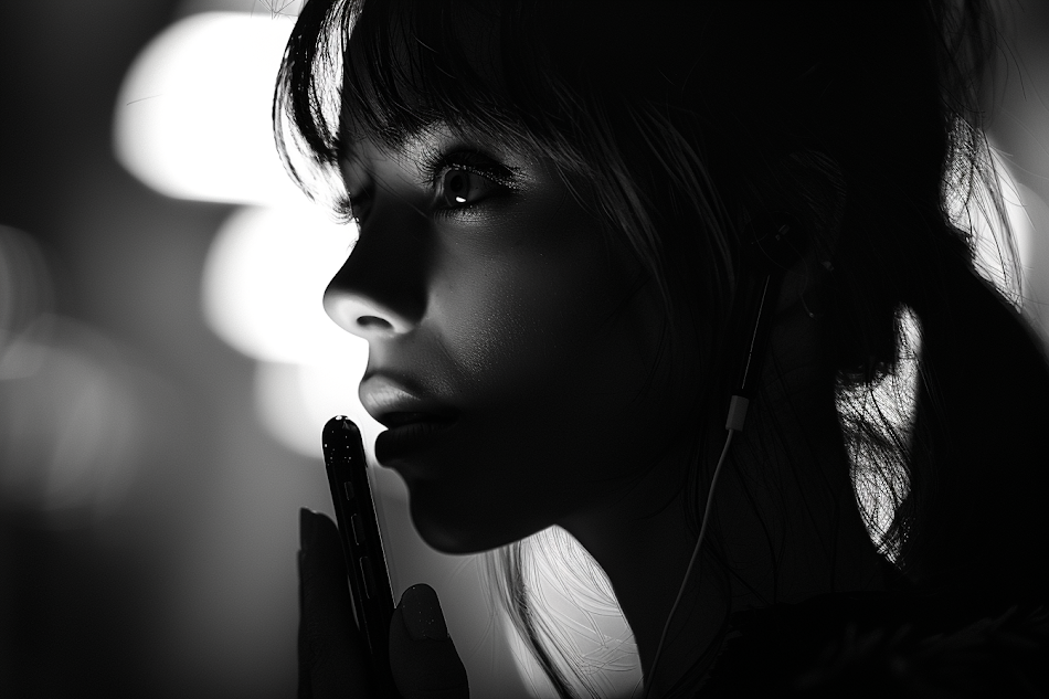 Grayscale shot of a woman holding a phone | Source: Midjourney