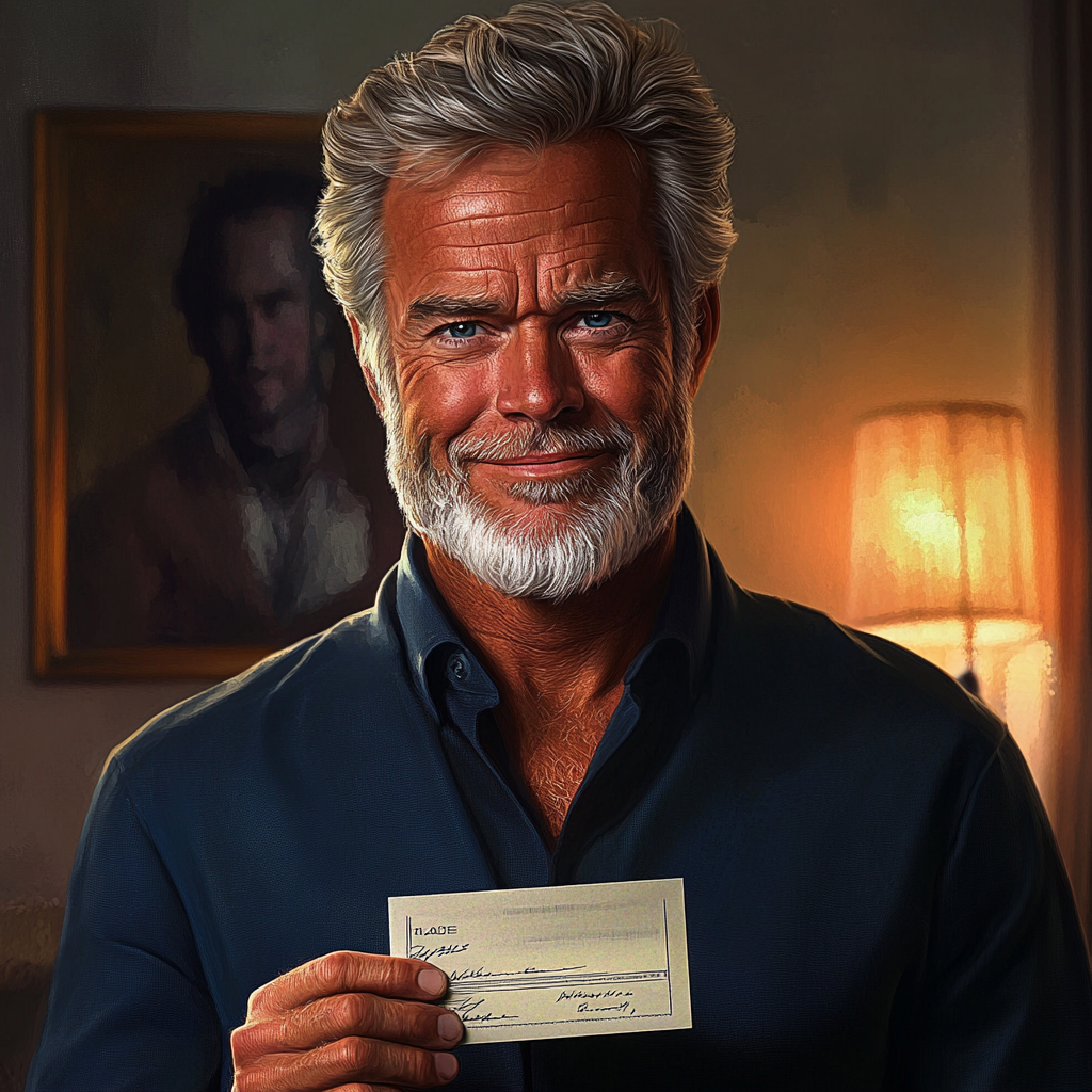 A rich older man holding a check | Source: Midjourney