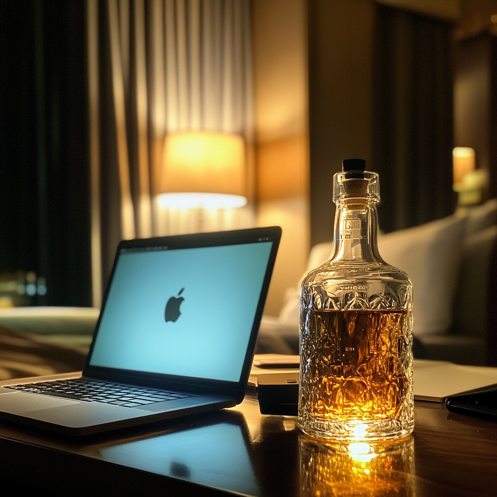 A laptop and a bottle of whiskey | Source: Midjourney