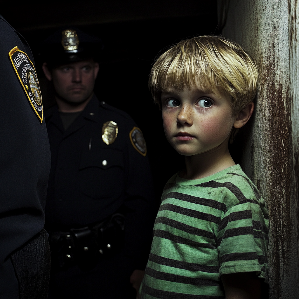 Police officers and a little boy | Source: Midjourney