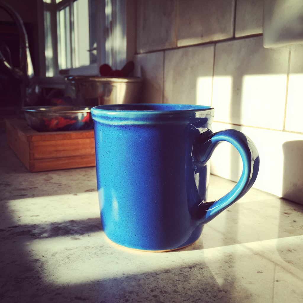 A blue mug in a kitchen counter | Source: Midjourney