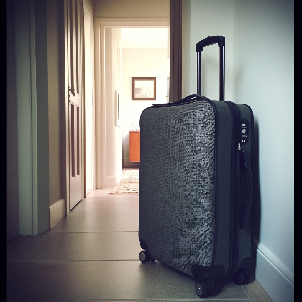 A suitcase standing in a hallway | Source: Midjourney