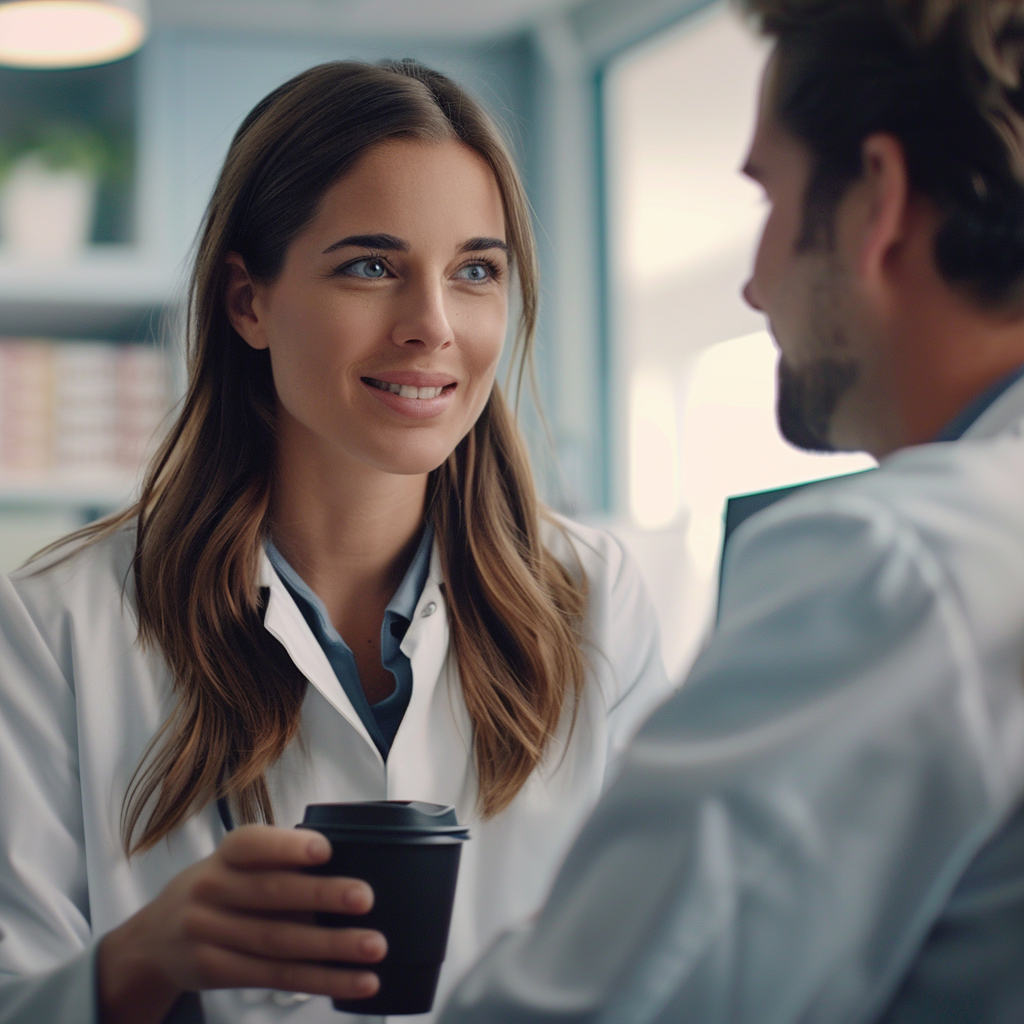 A female doctor talking to a male doctor | Source: Midjourney