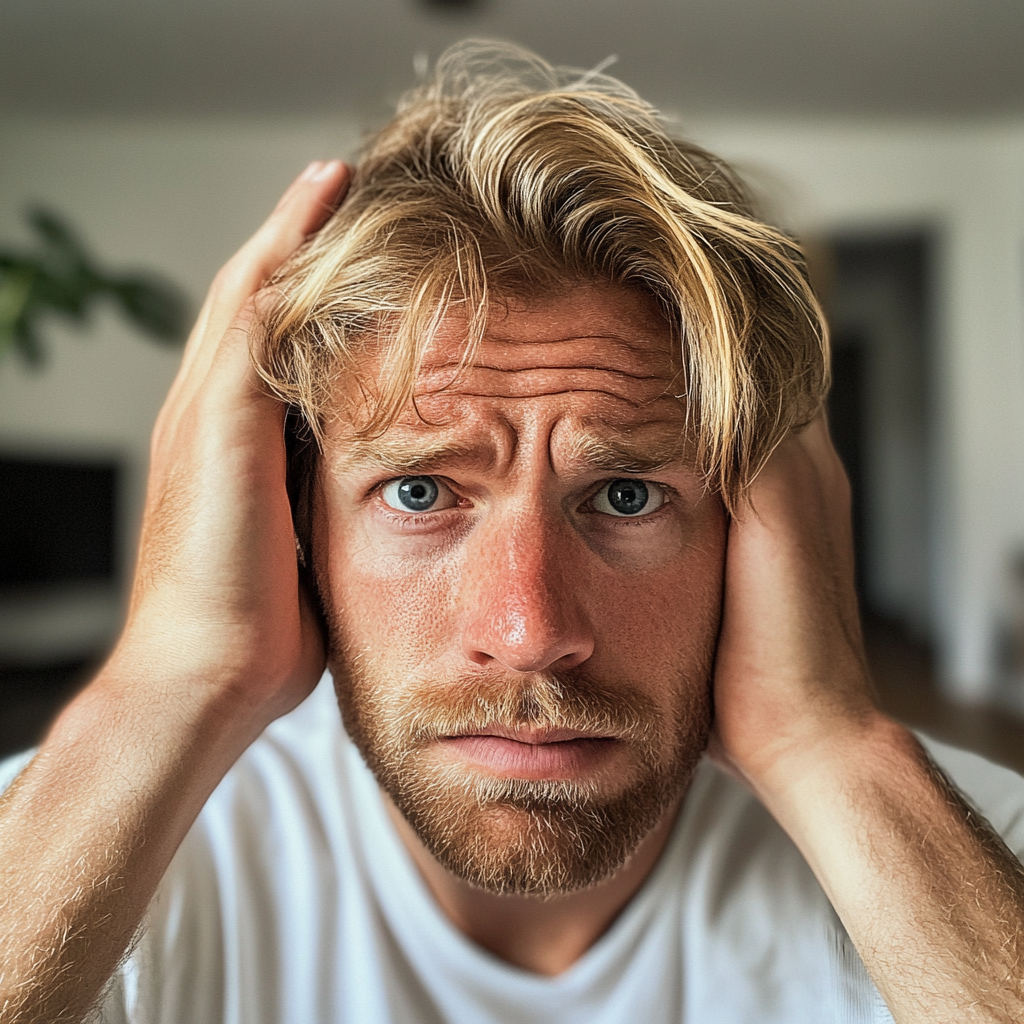 A man holding his head | Source: Midjourney