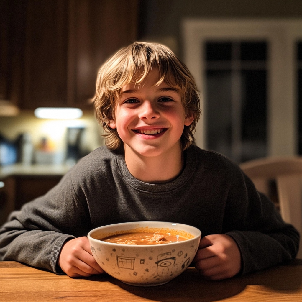 A boy sitting at a table | Source: Midjourney