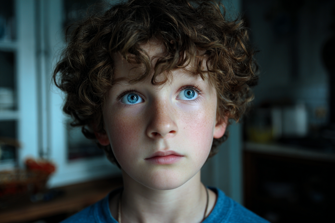 A boy looking up at someone | Source: Midjourney