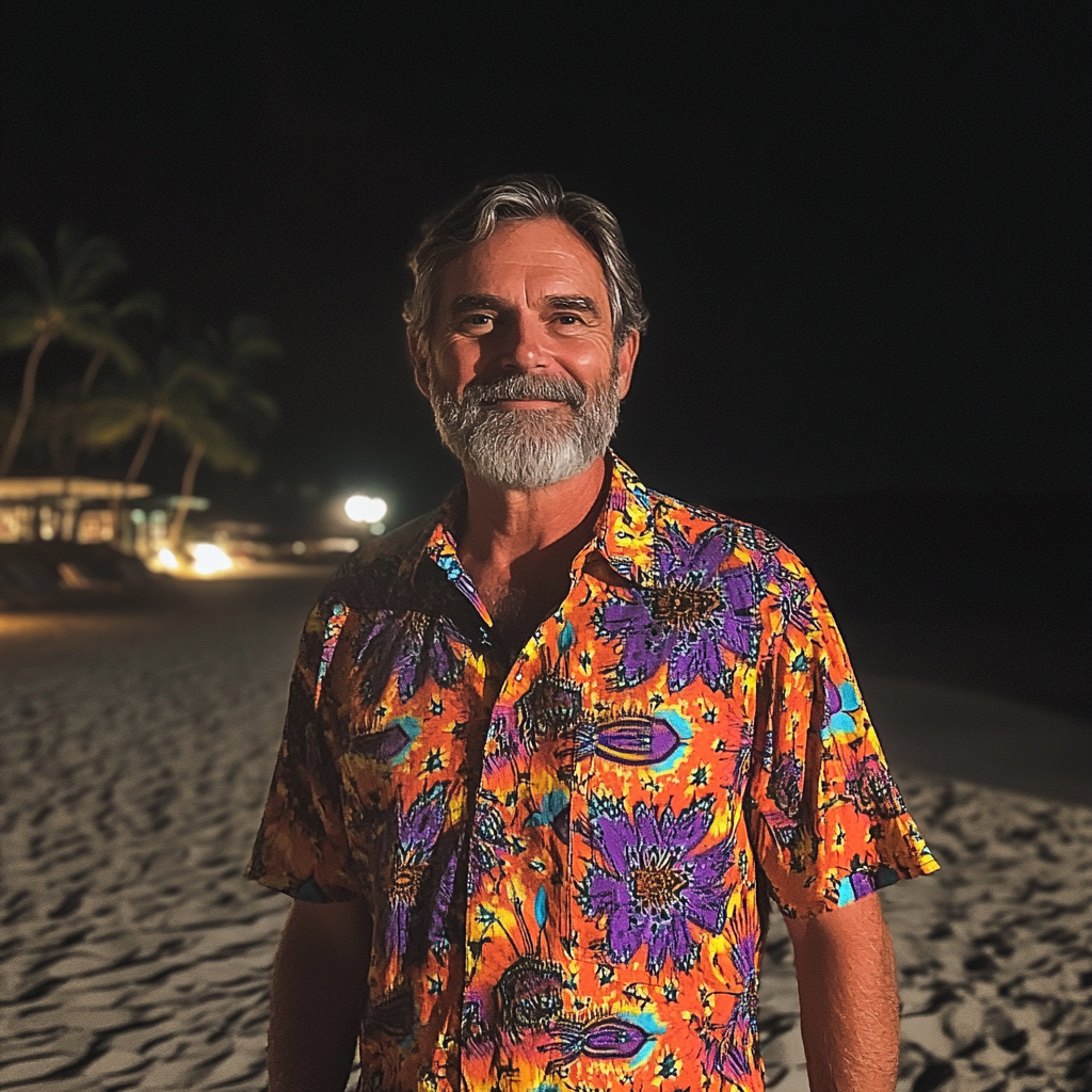 Flight Attendant Woke Me Up & Told Me to Check My Husband's Bag While He Was Away — I Never Expected What I Found 20 A smiling man wearing a resort shirt | Source: Midjourney