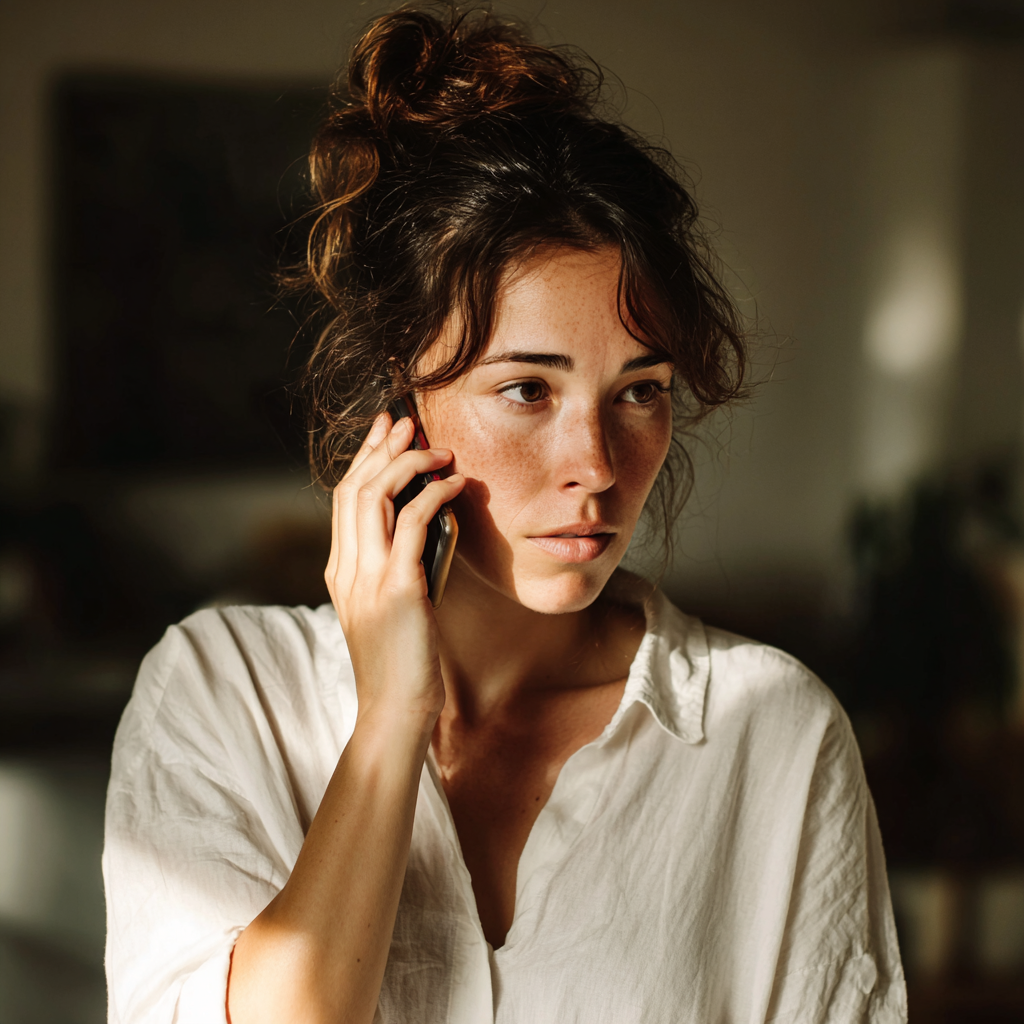 A woman talking on a phone | Source: Midjourney