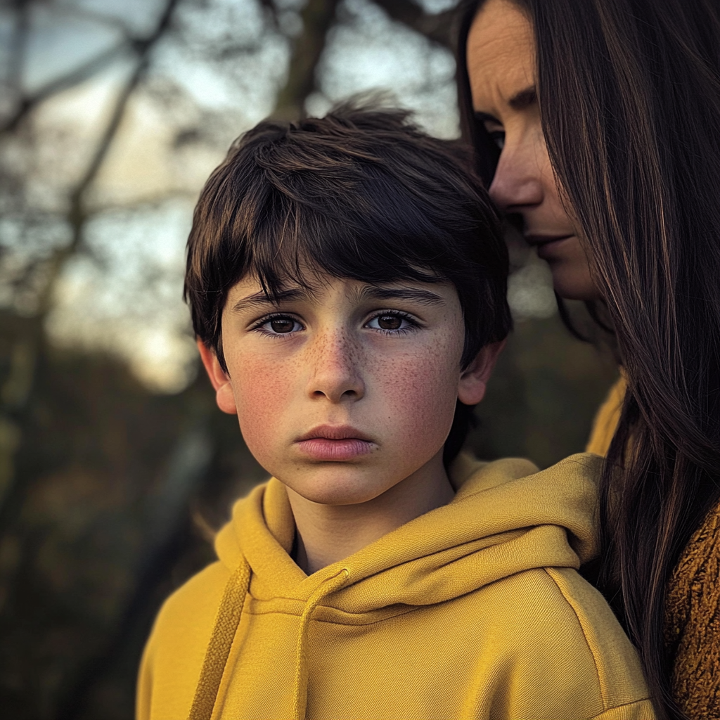 A woman and a boy standing outside | Source: Midjourney