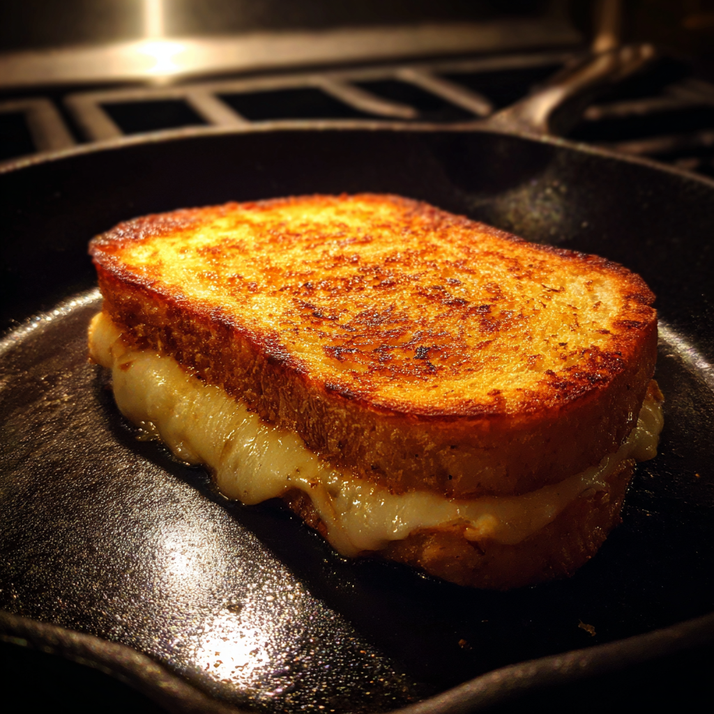 A grilled cheese sandwich in a pan | Source: Midjourney