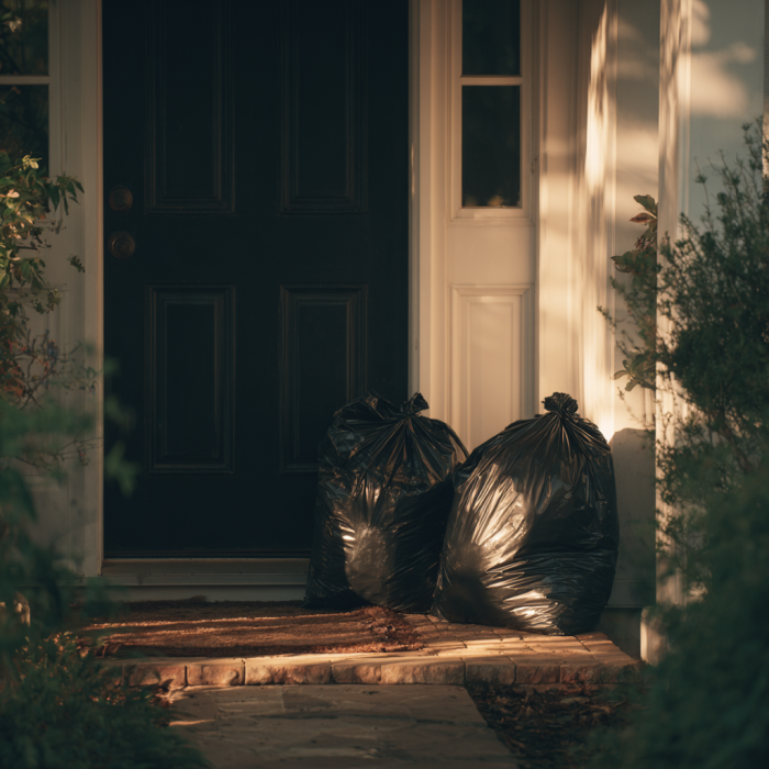 Garbage bags lying on the front door | Source: Midjourney