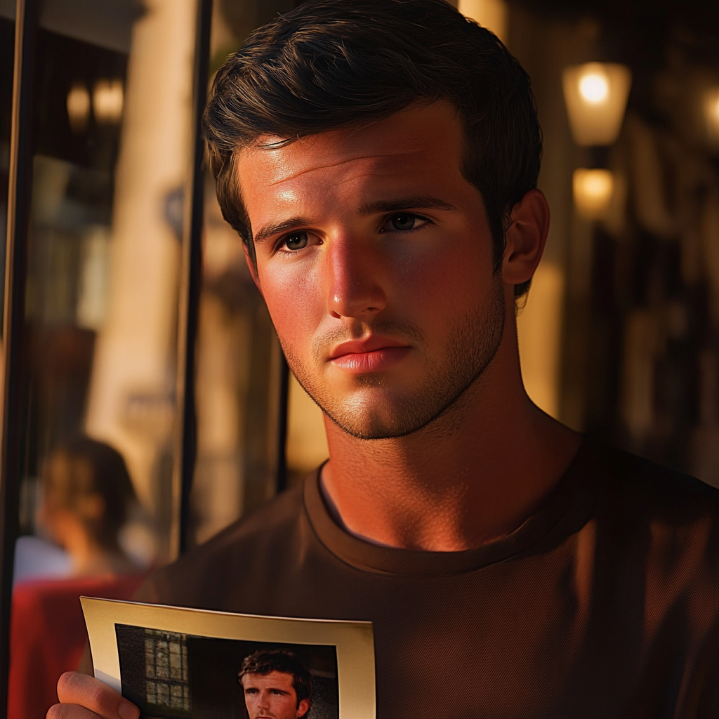 A disheartened man holding a photograph | Source: Midjourney