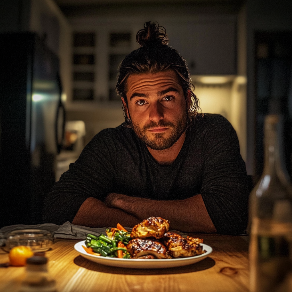 A man sitting at a dinner table | Source: Midjourney