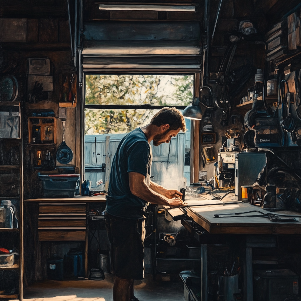 A man working in his garage | Source: Midjourney