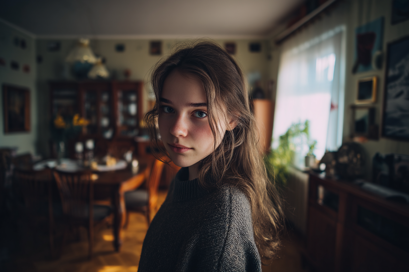 A girl standing in her house | Source: Midjourney