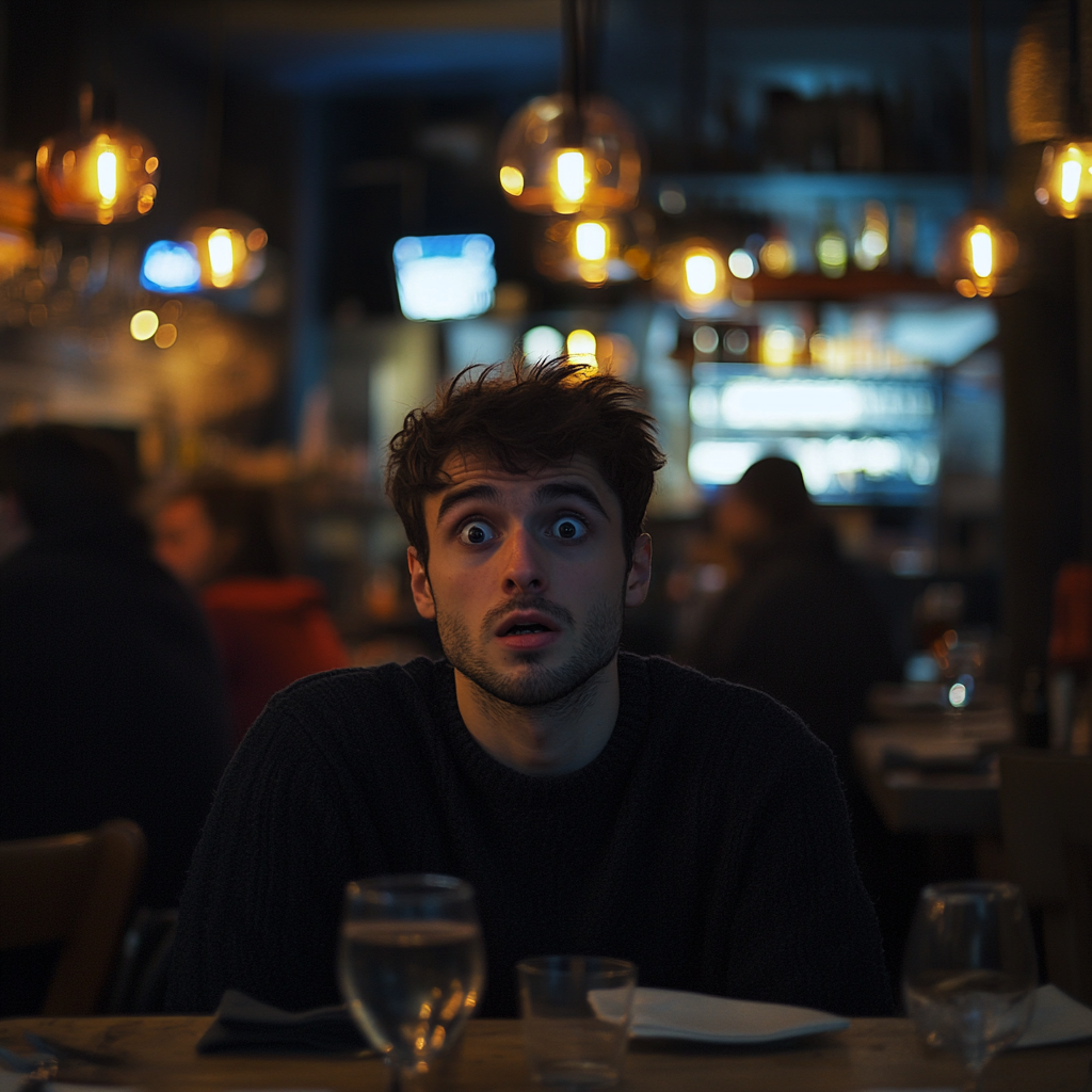 A shocked man in a restaurant | Source: Midjourney