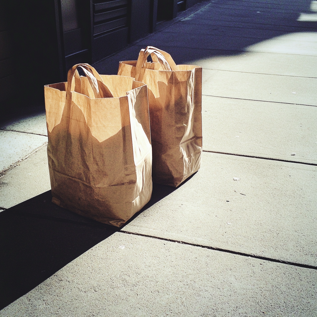 Grocery bags on a sidewalk | Source: Midjourney