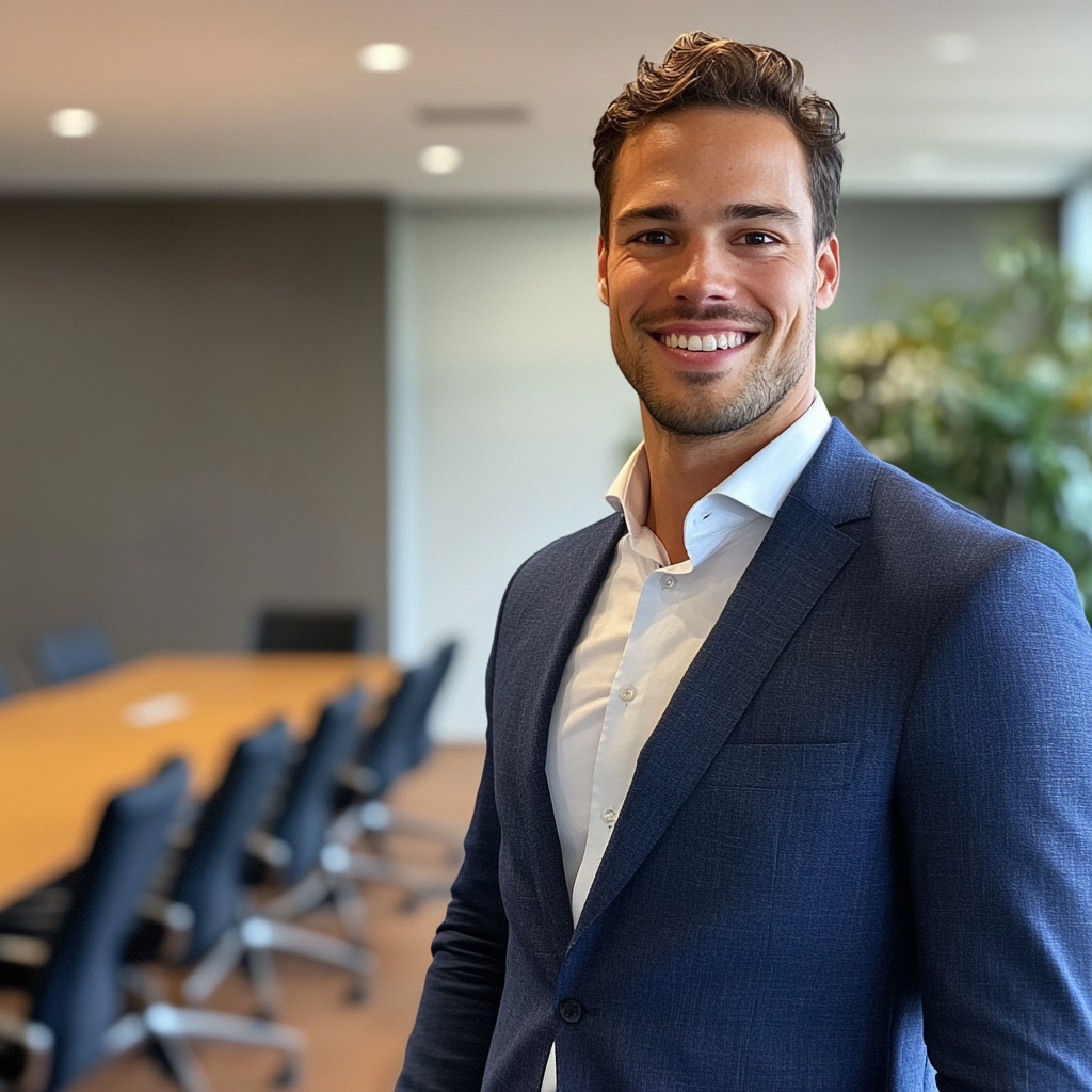 A smiling man in a suit | Source: Midjourney