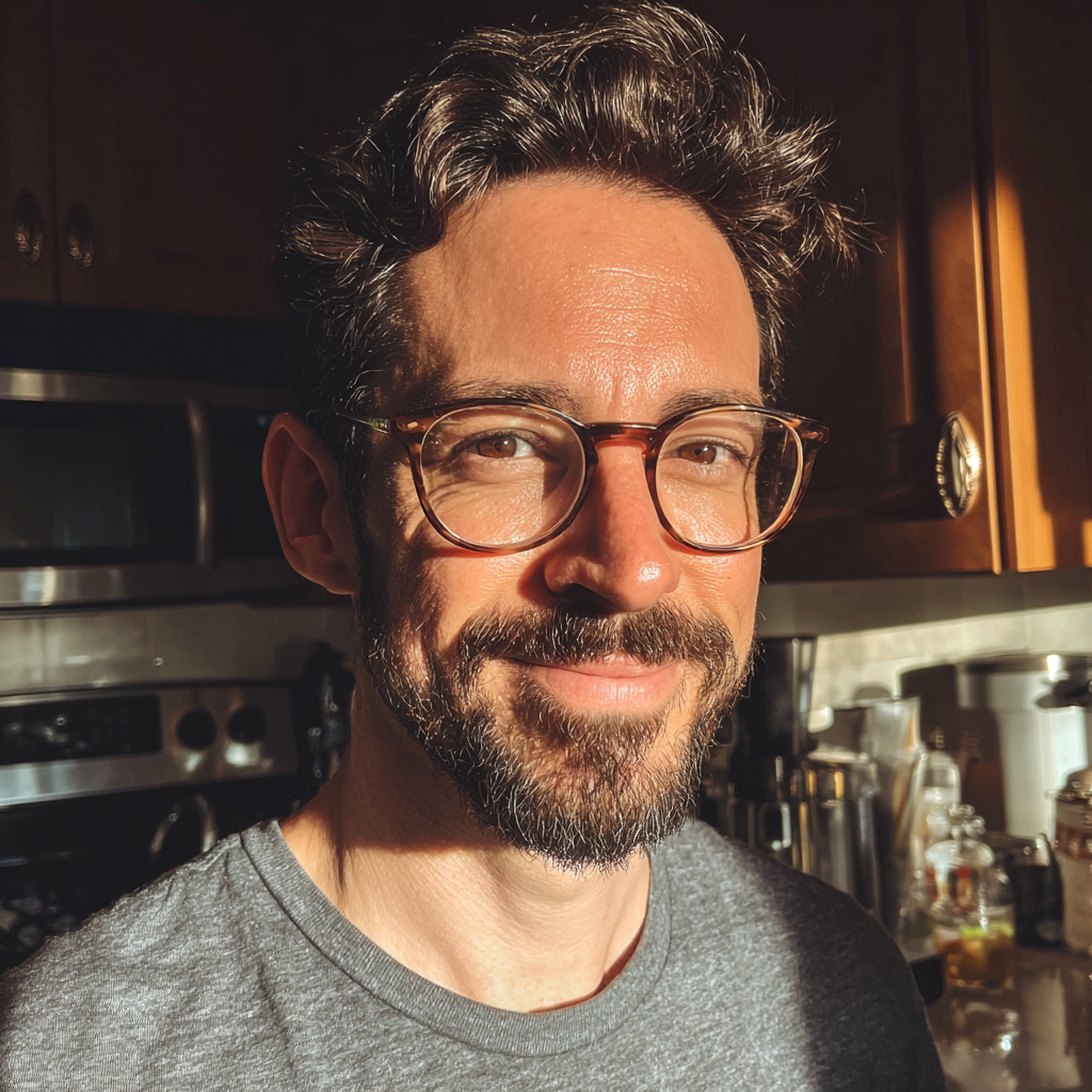 A smiling man standing in a kitchen | Source: Midjourney