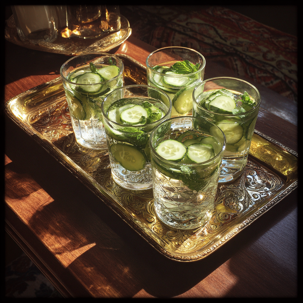 A tray of cucumber water | Source: Midjourney