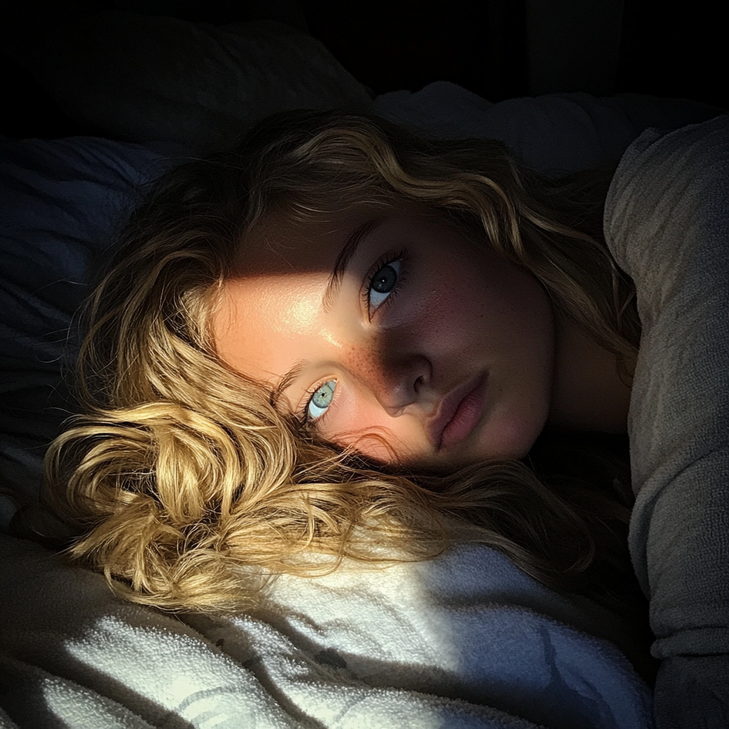 A teenage girl laying in her bed | Source: Midjourney