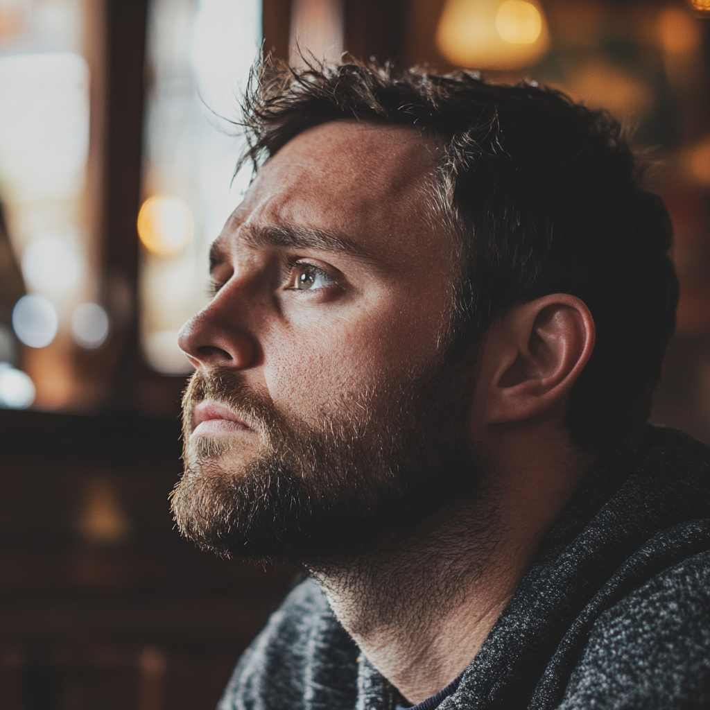 A devastated man in a pub | Source: Midjourney