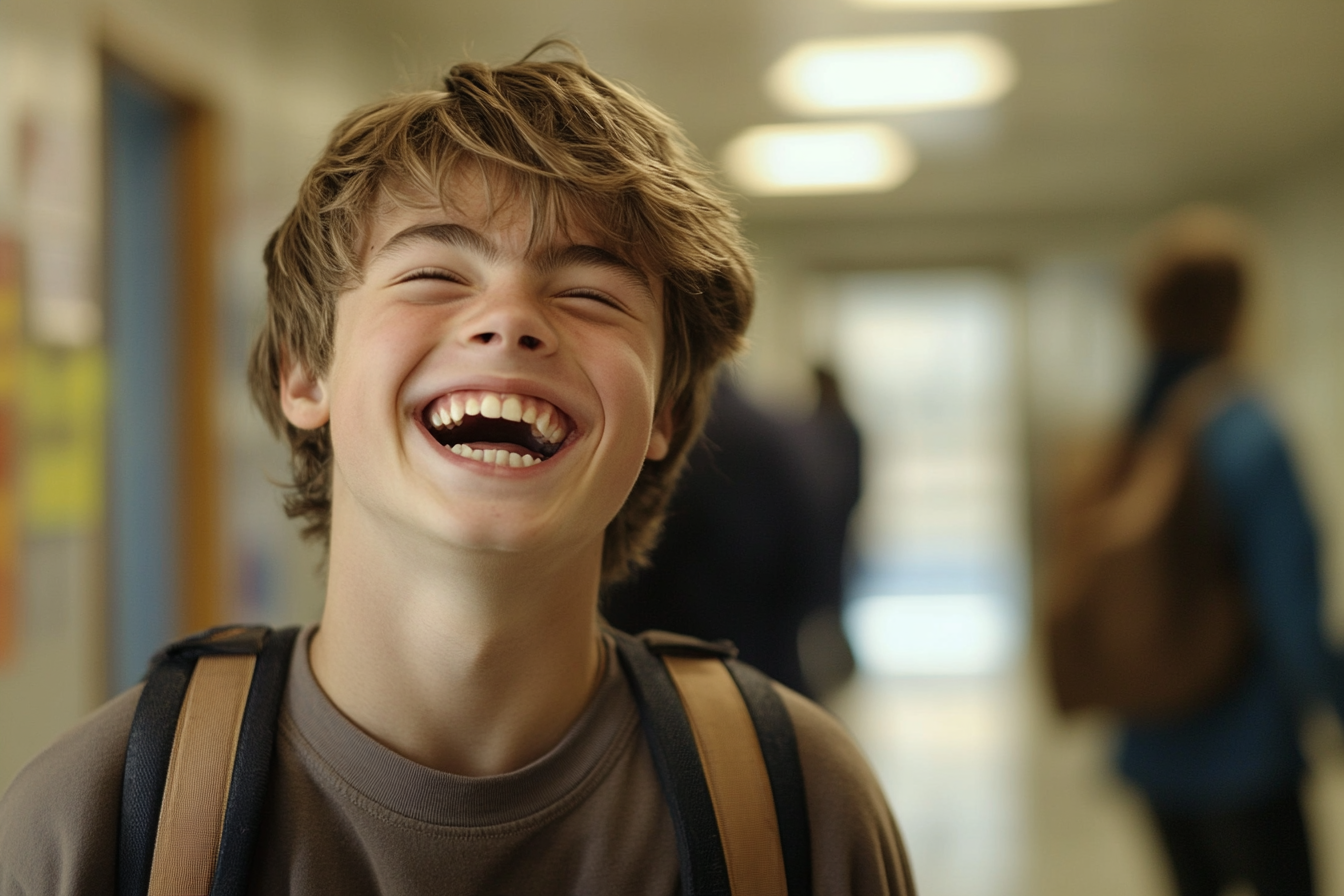 A boy laughing | Source: Midjourney