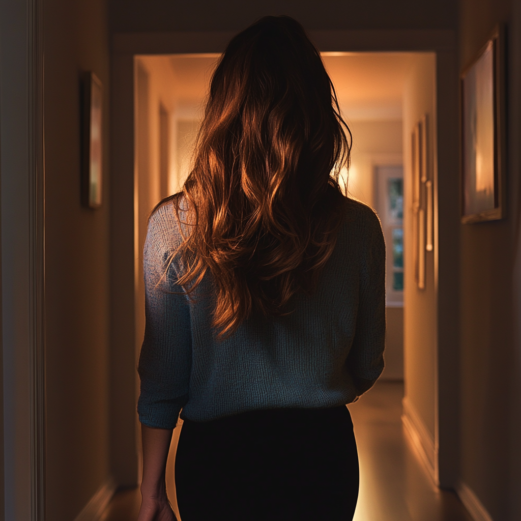 Rear shot of a woman walking in the hallway | Source: Midjourney