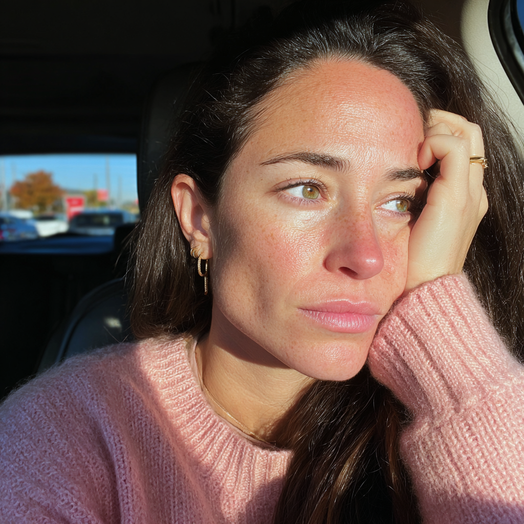 A stressed woman sitting in a car | Source: Midjourney
