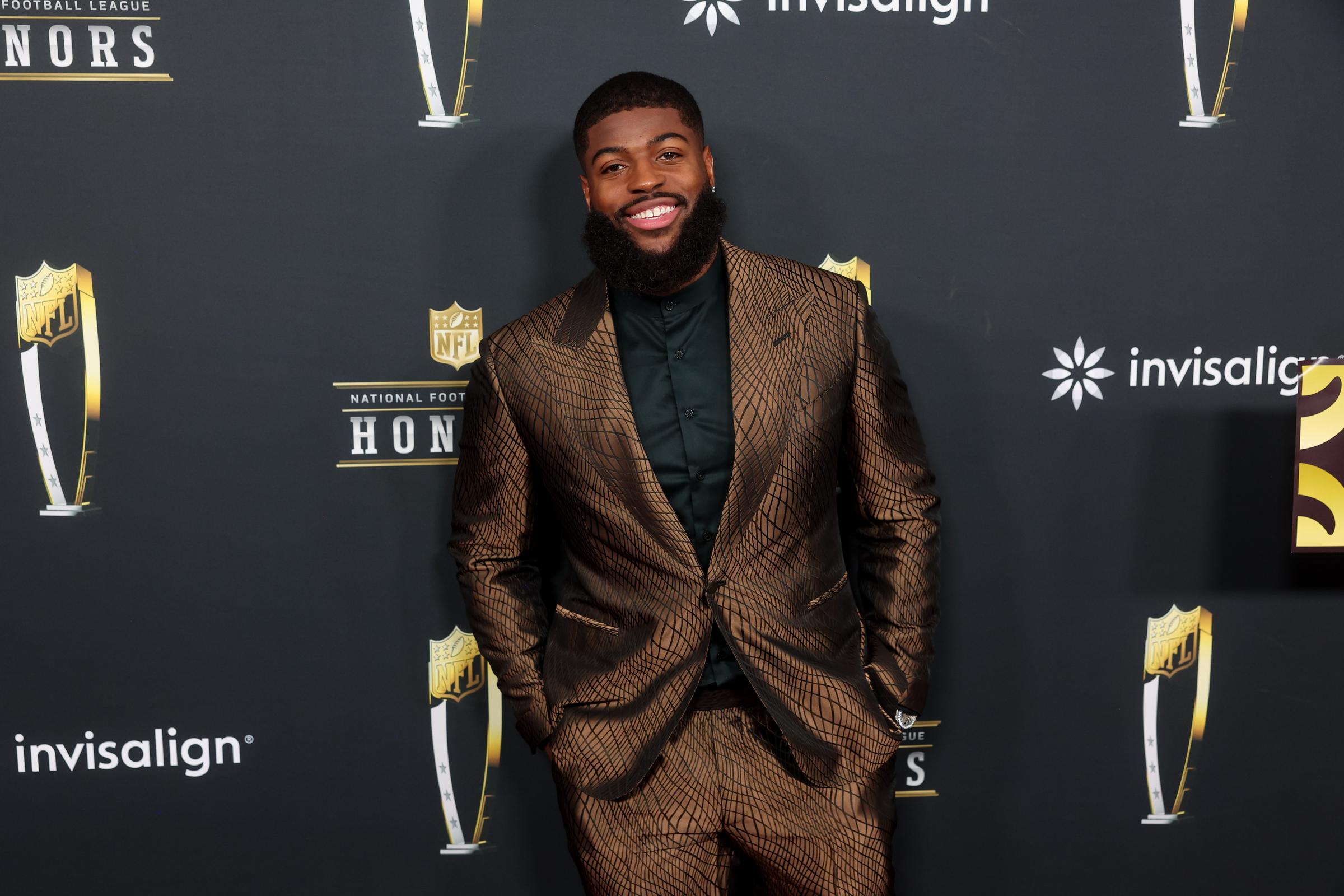 Jared Verse posing at the 14th Annual NFL Honors held at Saenger Theatre | Source: Getty Images