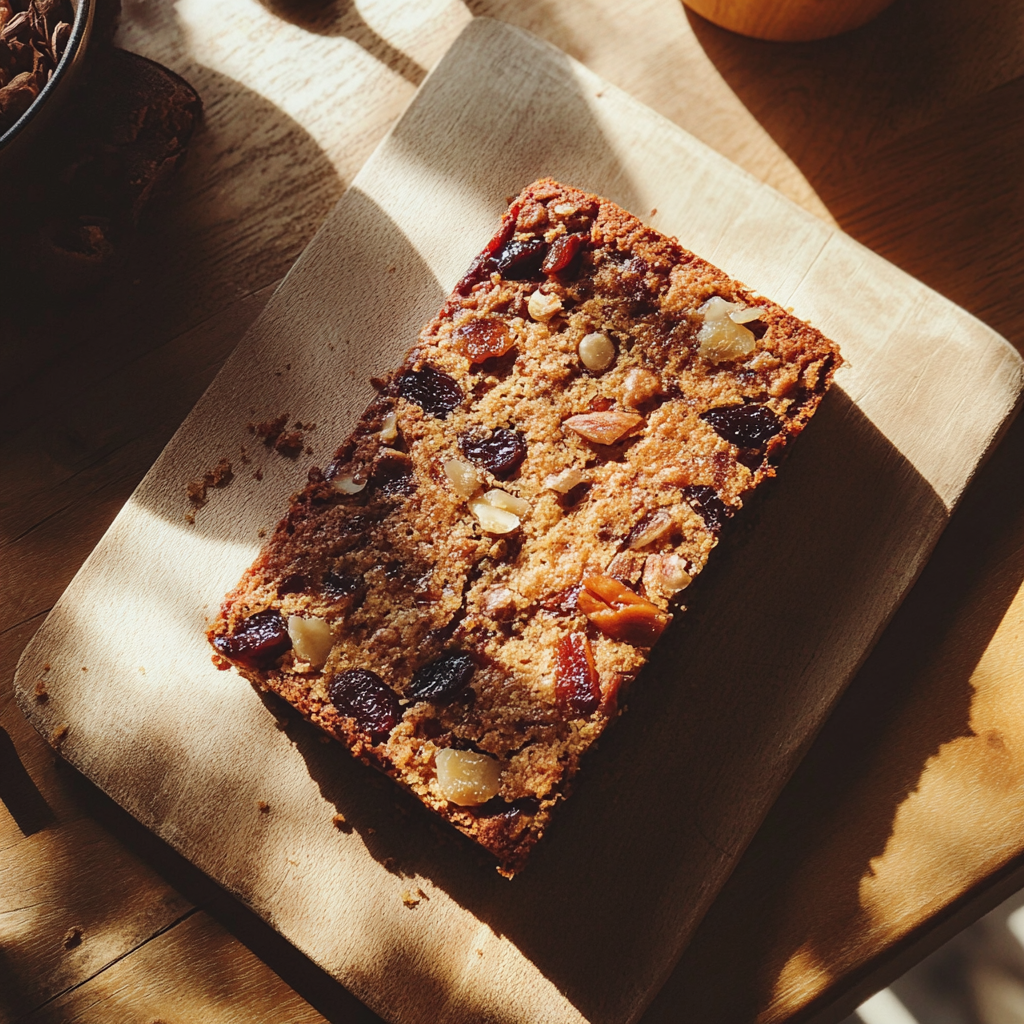 Fruitcake on a board | Source: Midjourney