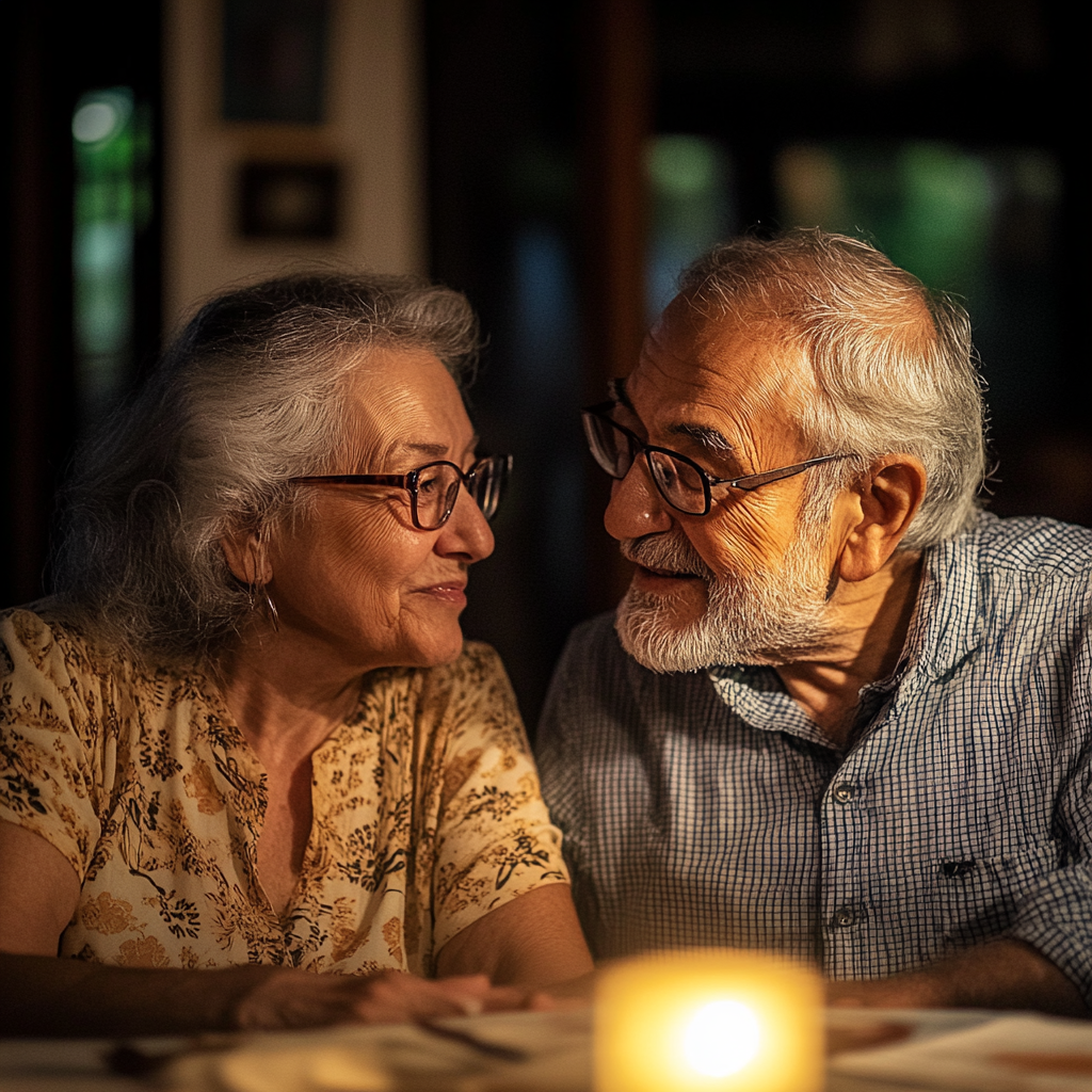 Senior couple having a sensitive conversation | Source: Midjourney