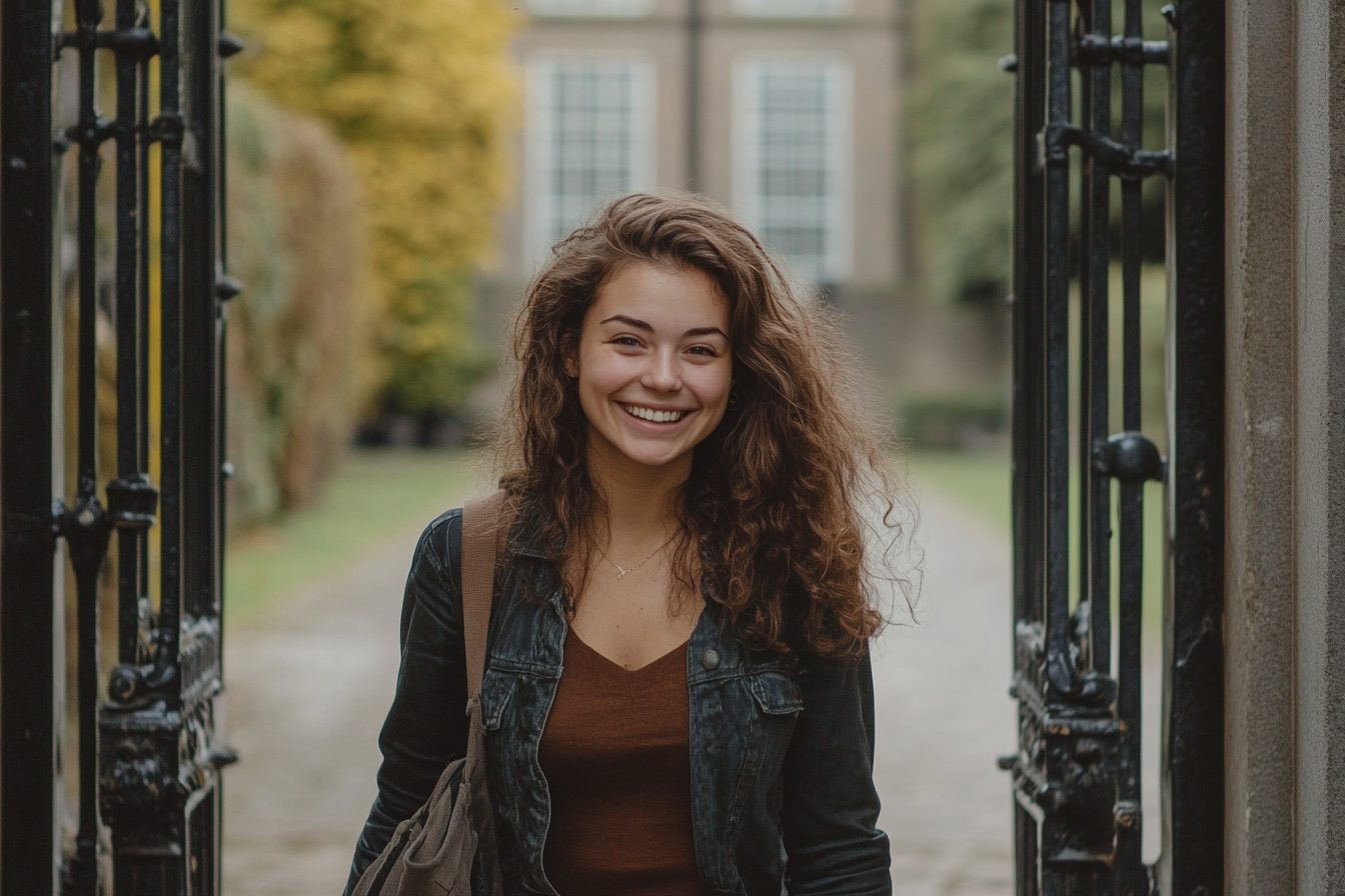 Une femme debout devant une porte ouverte | Source : Midjourney