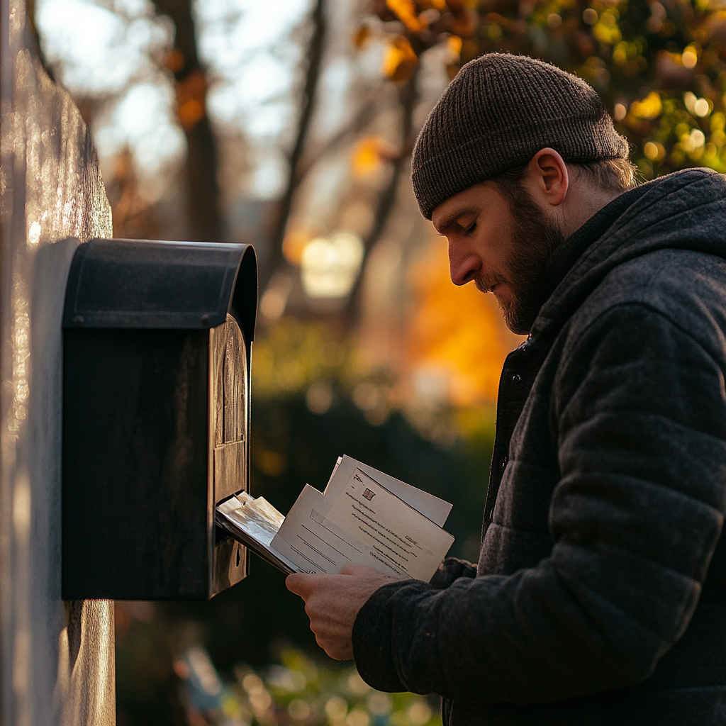 Um homem separando sua correspondência | Fonte: Midjourney