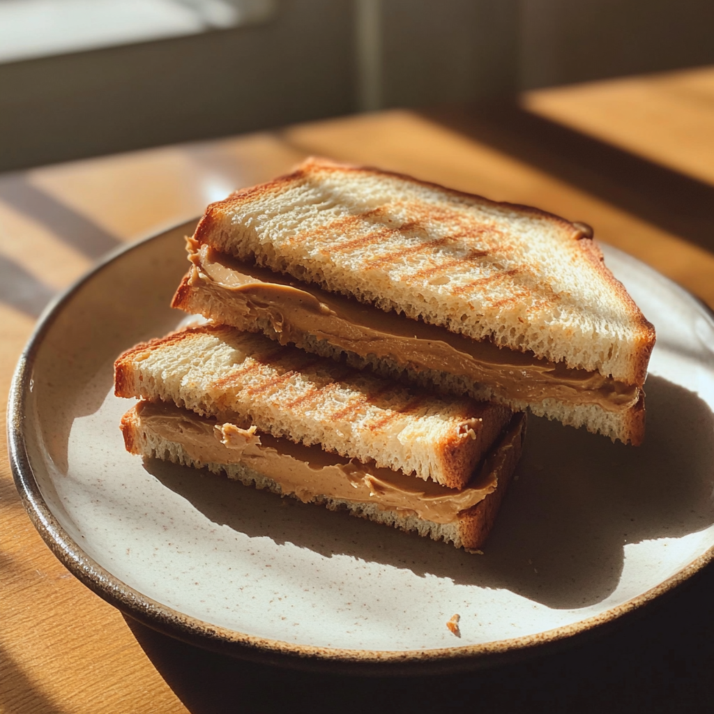 A peanut butter sandwich on a plate | Source: Midjourney