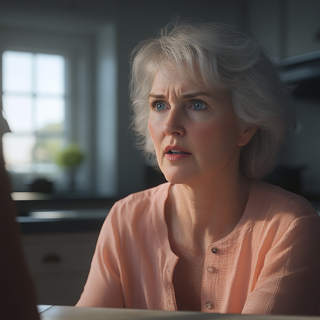 An older woman sitting at a kitchen table | Source: Midjourney