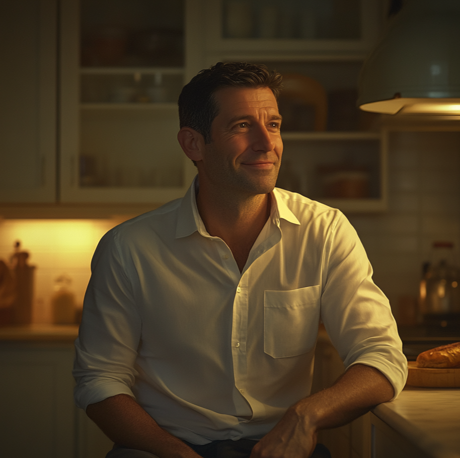 A man sitting in a kitchen | Source: Midjourney