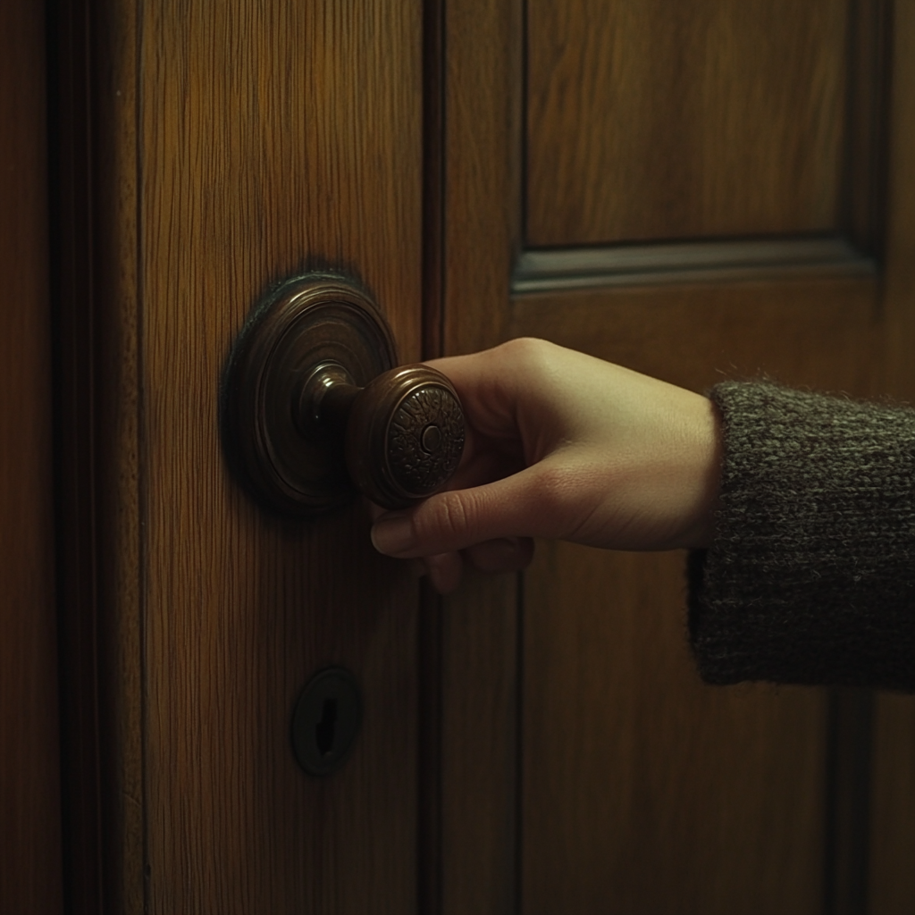 Close-up shot of a woman holding a doorknob | Source: Midjourney