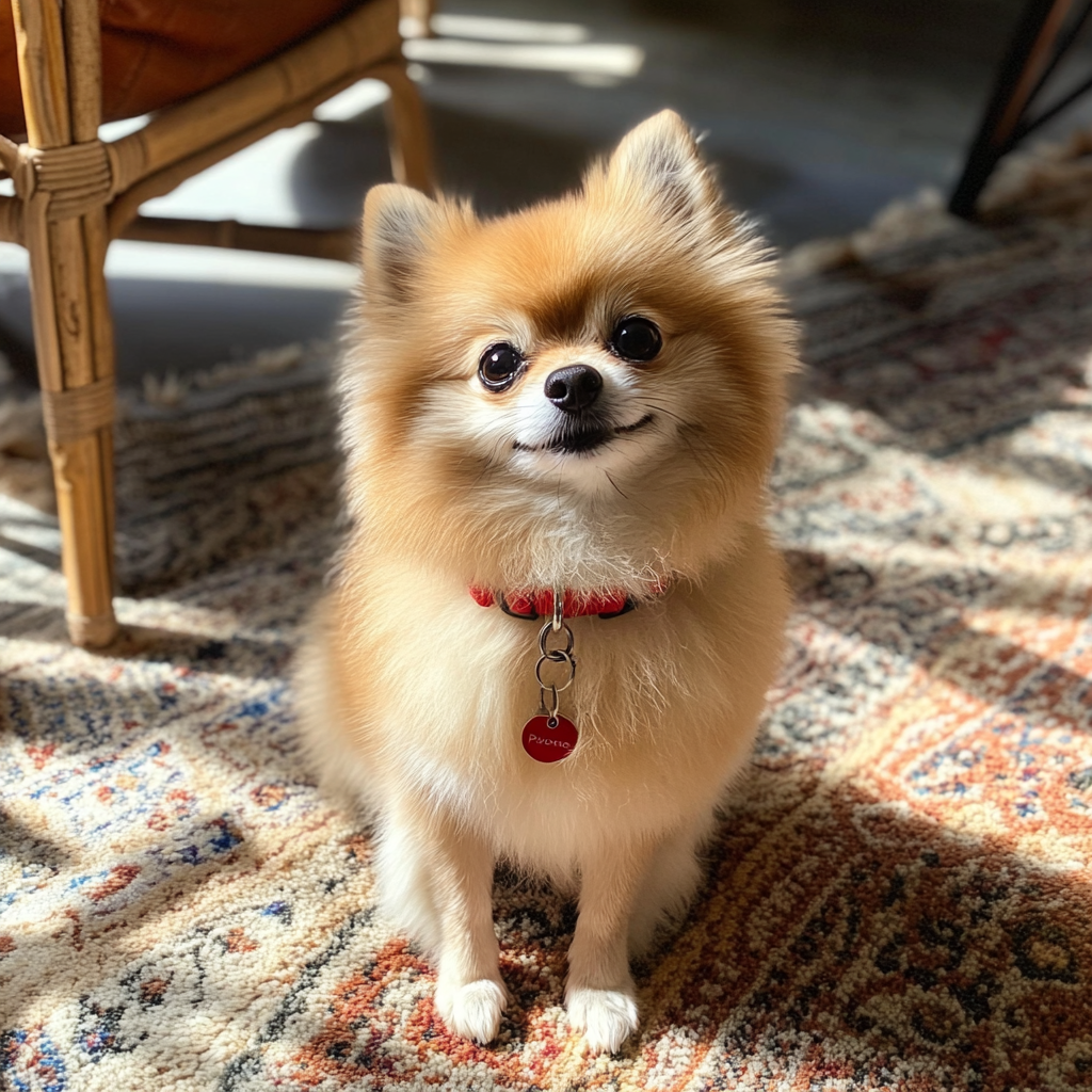 A dog sitting on a carpet | Source: Midjourney