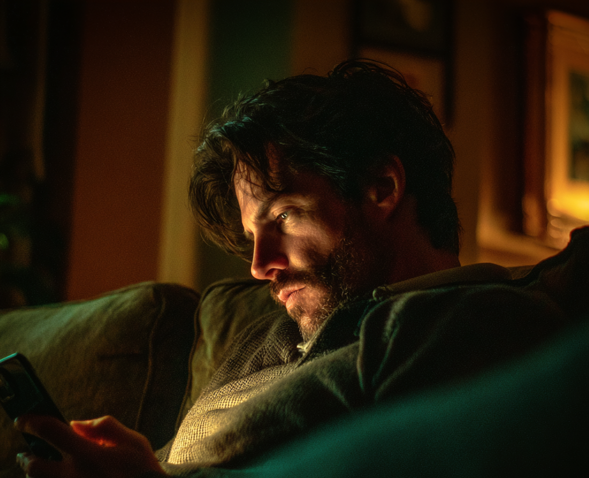 A man sitting on a couch | Source: Midjourney