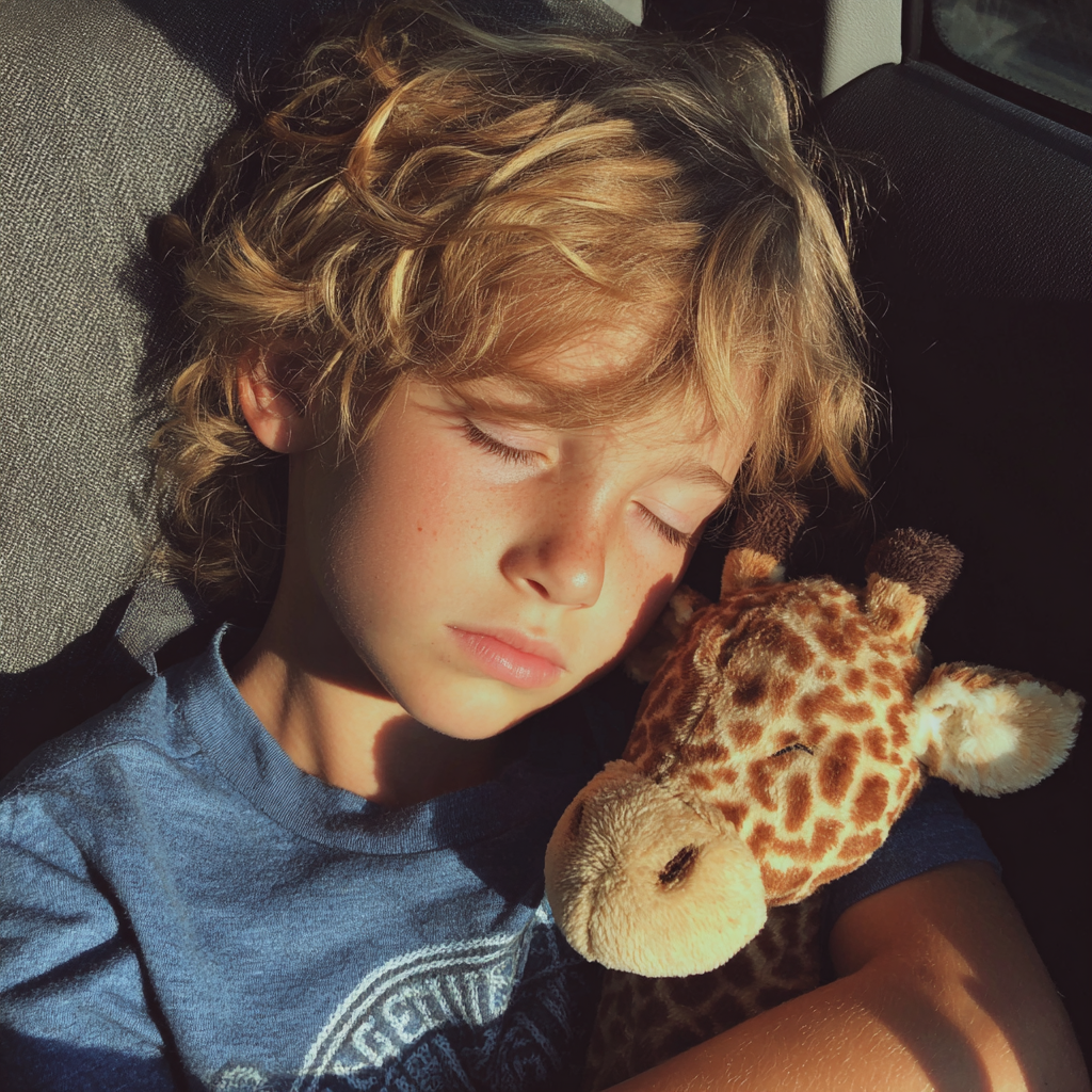 A little boy sleeping in a car | Source: Midjourney