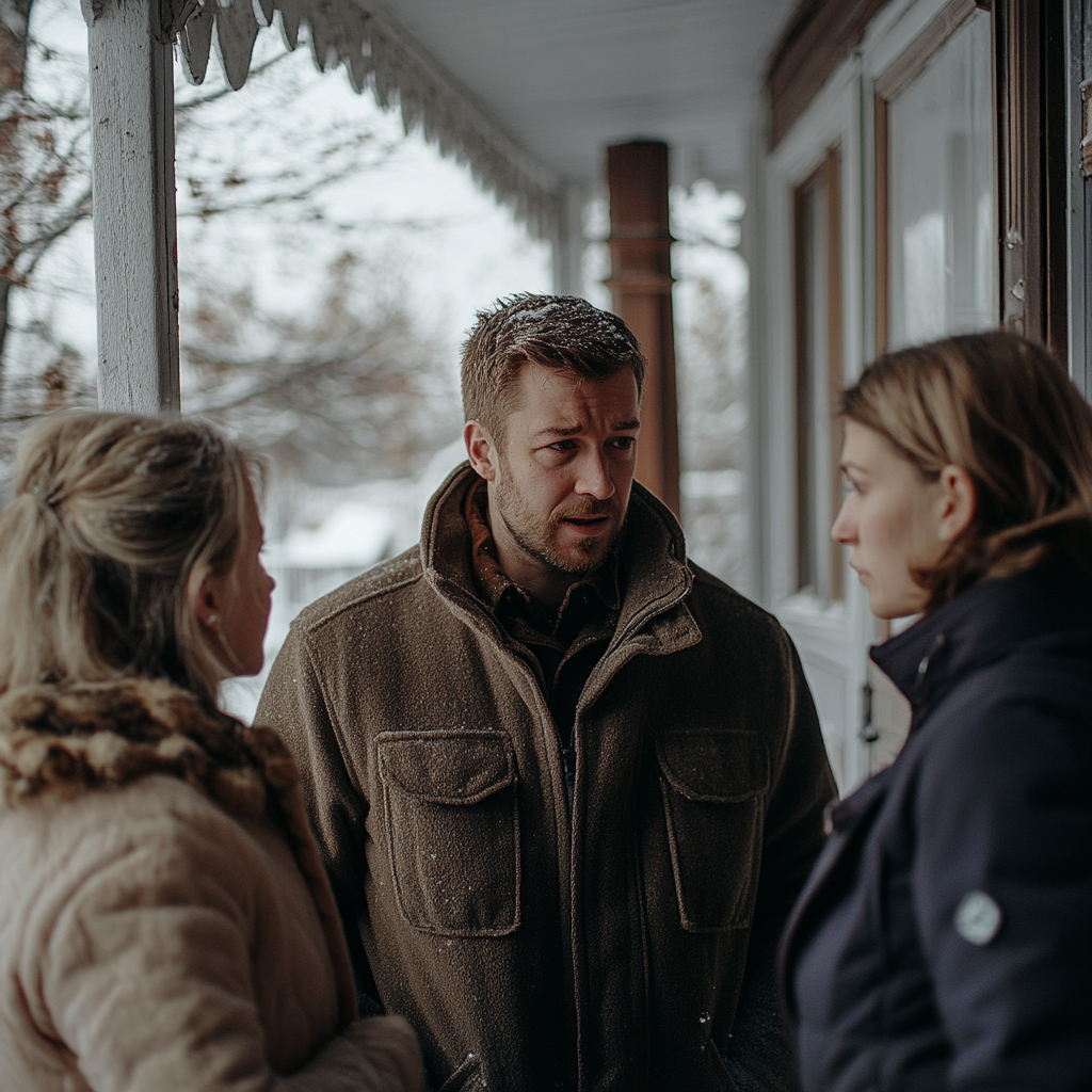 A woman talking to her ex-husband and his new girlfriend | Source: Midjourney